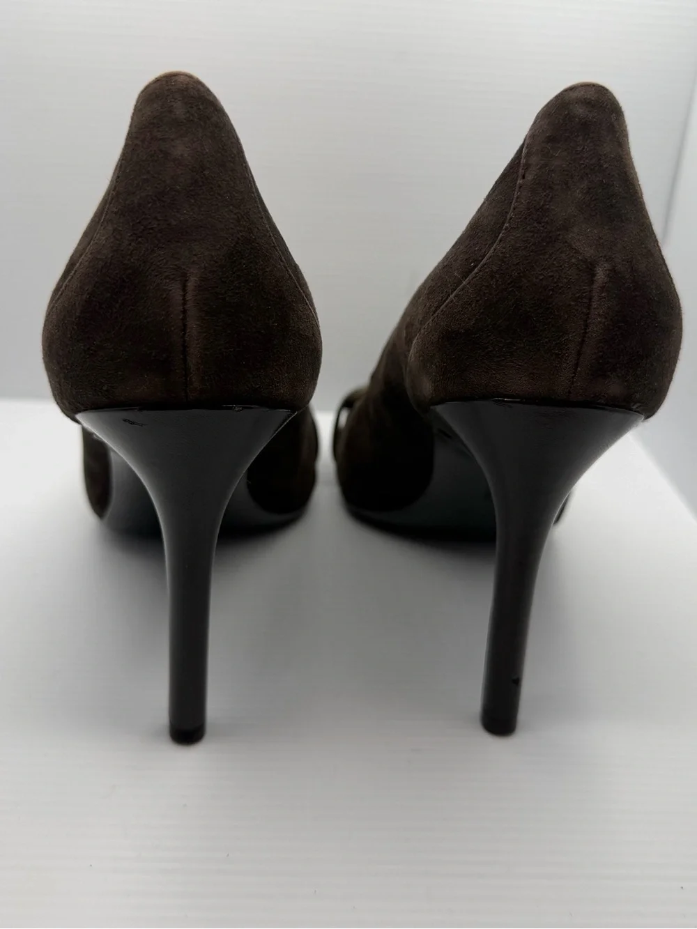 Calvin Klein Dark Brown Suede Pumps with Gold Chain Accent